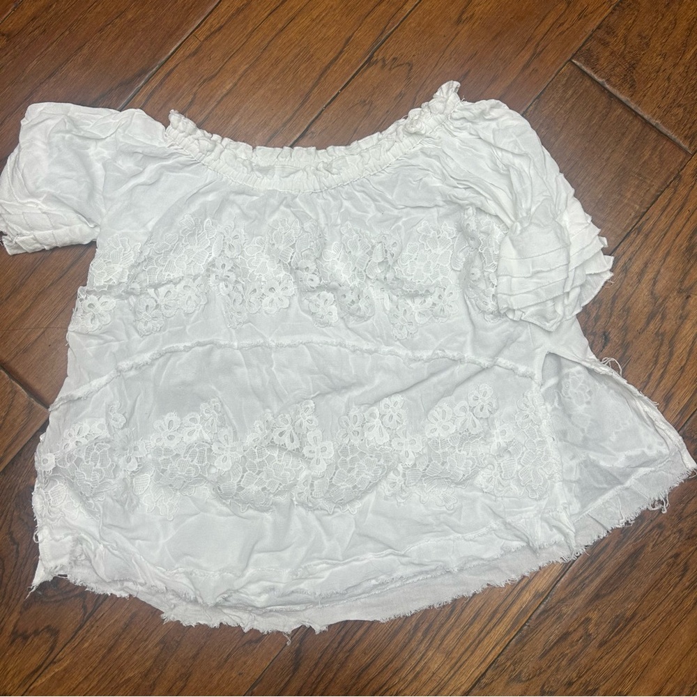 POL women’s White‎ Lace scoop neck Top